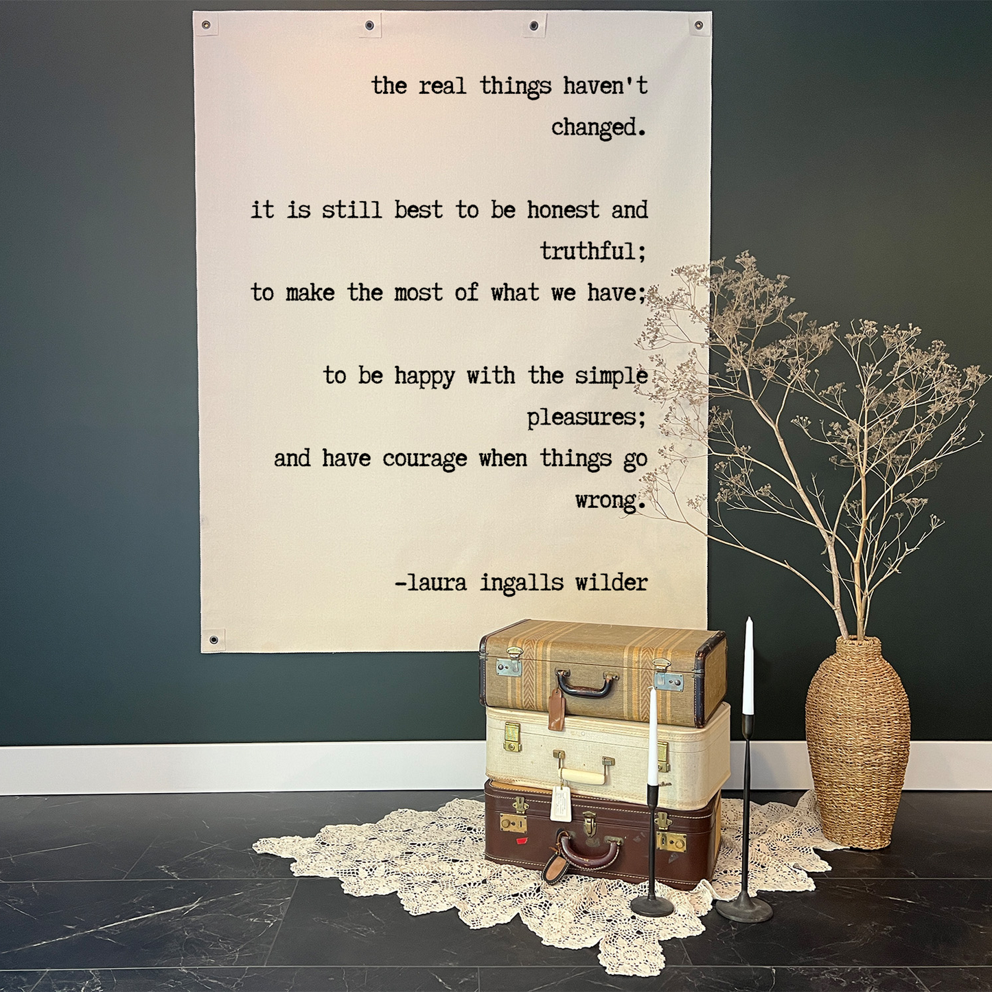 Wall Canvas with Laura Ingalls Wilder quote printed on it.