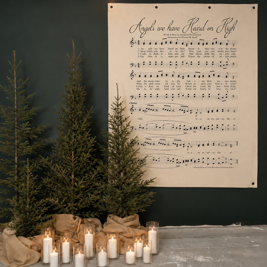 Angels We Have Heard on High Christmas hymn wall art displayed as Christmas decor