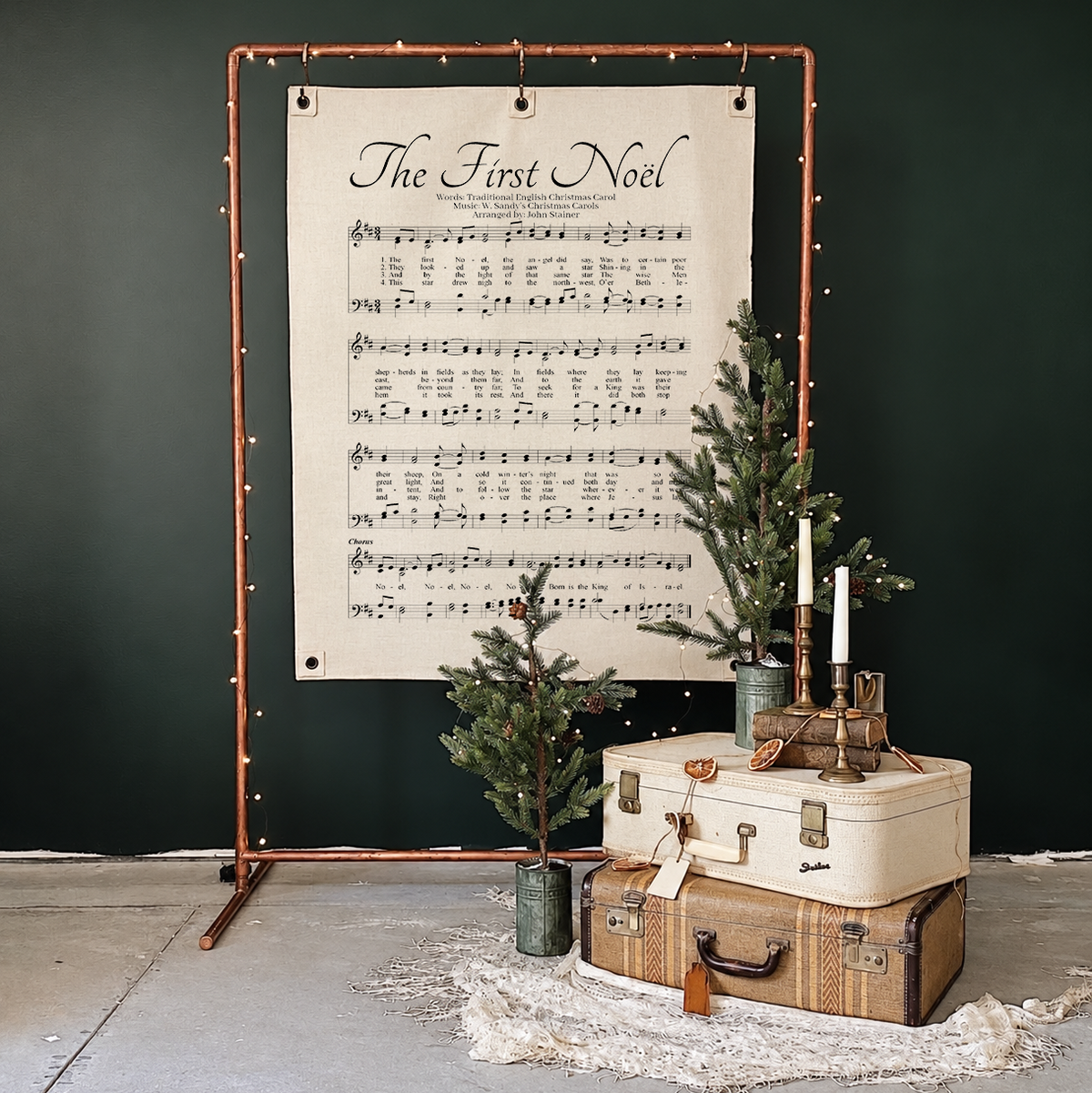 The First Noel Christmas hymn wall art displayed as Christmas decor