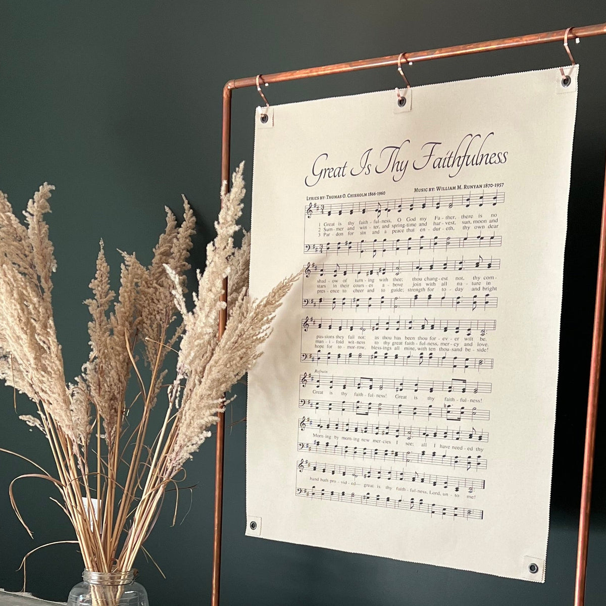 Great Is Thy Faithfulness wall art with hymn lyrics and sheet music on canvas
