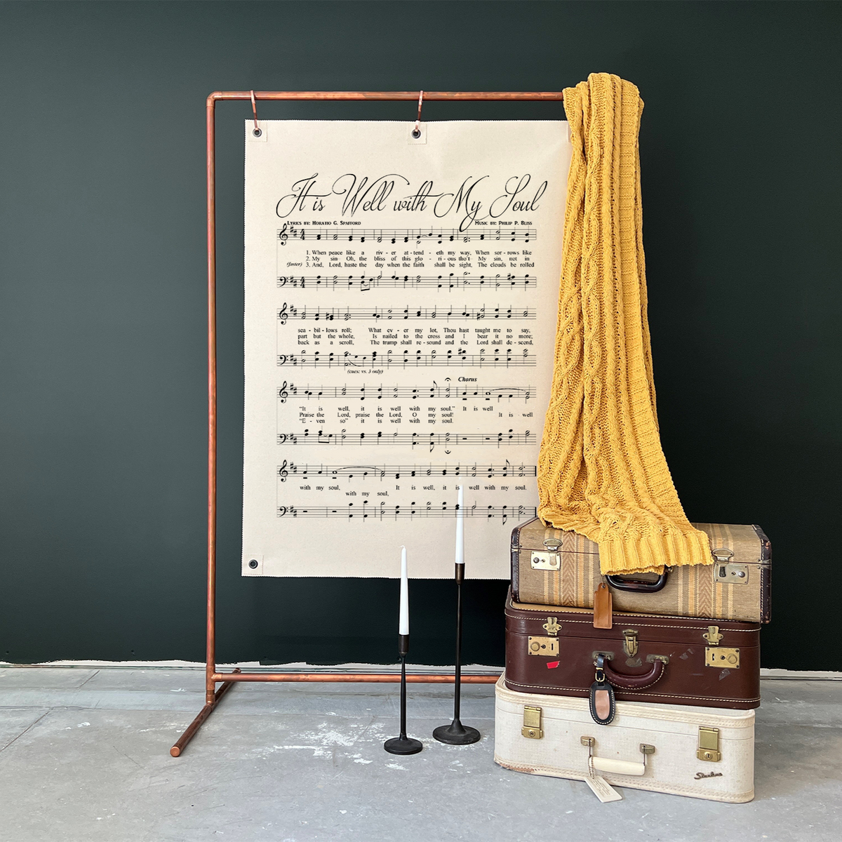 It Is Well With My Soul hymn wall canvas displayed in a church-inspired room