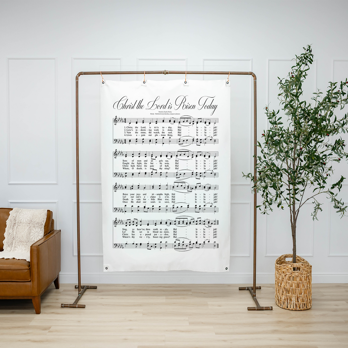 Christ the Lord Is Risen Today hymn wall art displayed as Easter church decor